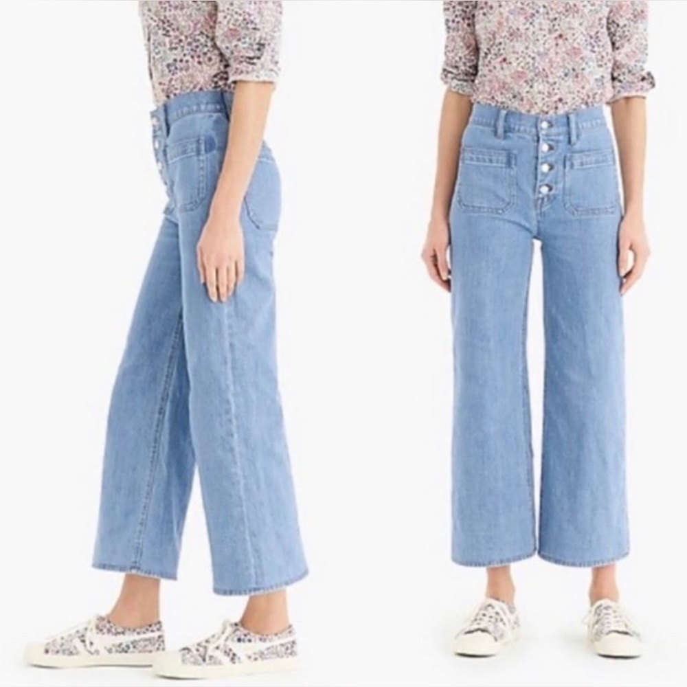 J. Crew Women’s Point Sur High Rise Wide Leg Crop Light Wash